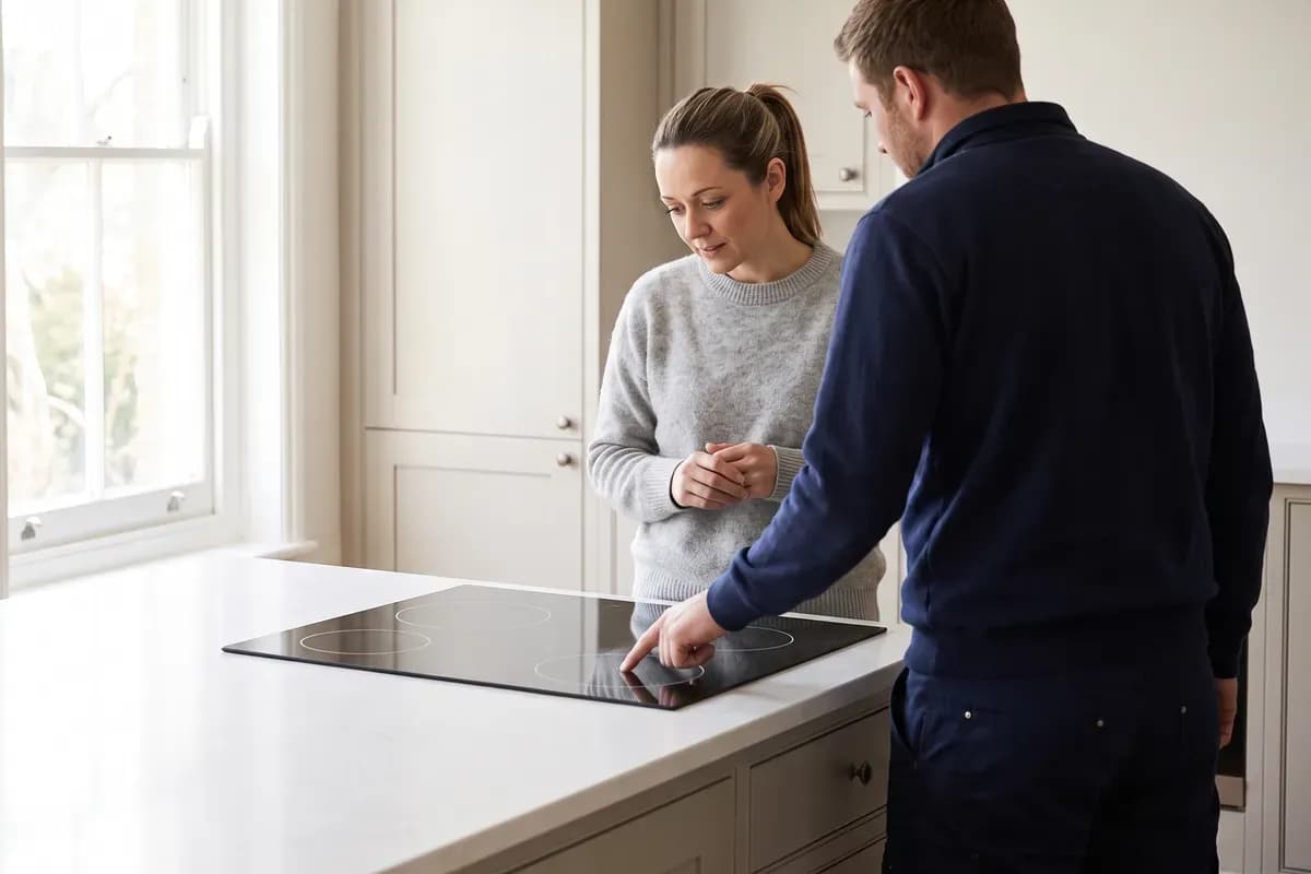 An engineer carrying out hobs repairs in a customer's home